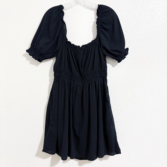 Aerie Puff Sleeve Cotton Mini Dress in True Black - Picture 5 of 9